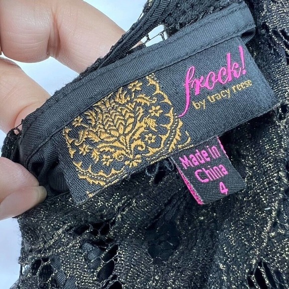 ANTHROPOLOGIE TRACY REESE Lace Dress Party Formal Black Gold SIZE US 4 - Picture 7 of 9